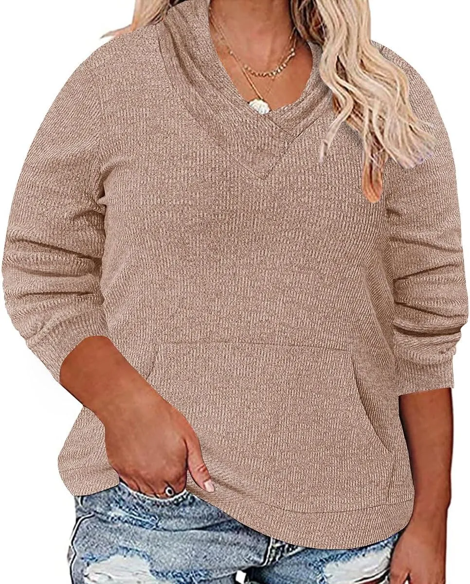 CARCOS Plus Size Hooide Women Long Sleeve Fall Pocket Hooded Sweatershirt XL-5XL
