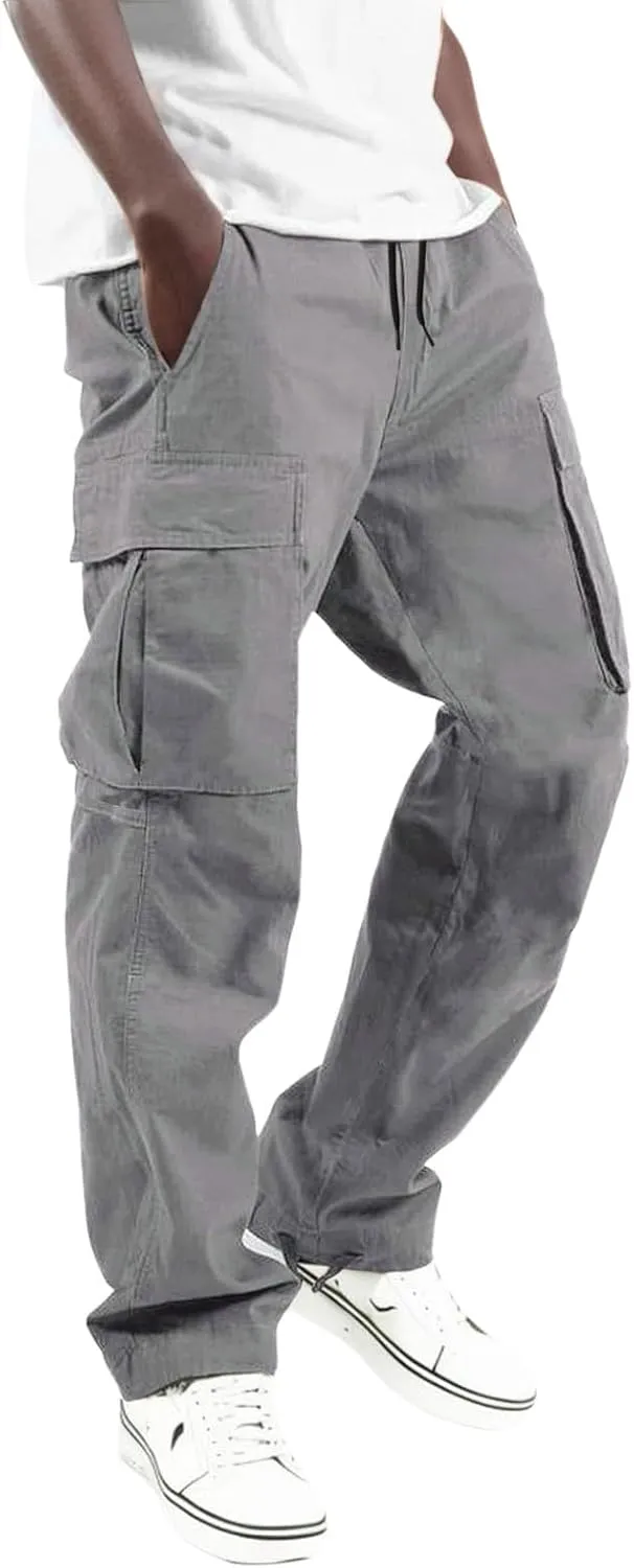 Cargo Pants for Men Elastic Waist Joggers Running Workout Gym Track Golf Pants Multi-Pocket Trousers