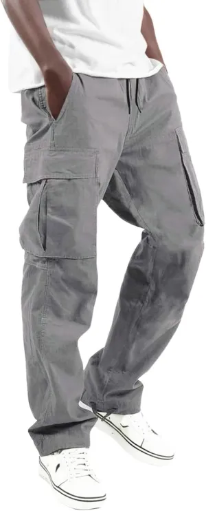 Cargo Pants for Men Elastic Waist Joggers Running Workout Gym Track Golf Pants Multi-Pocket Trousers