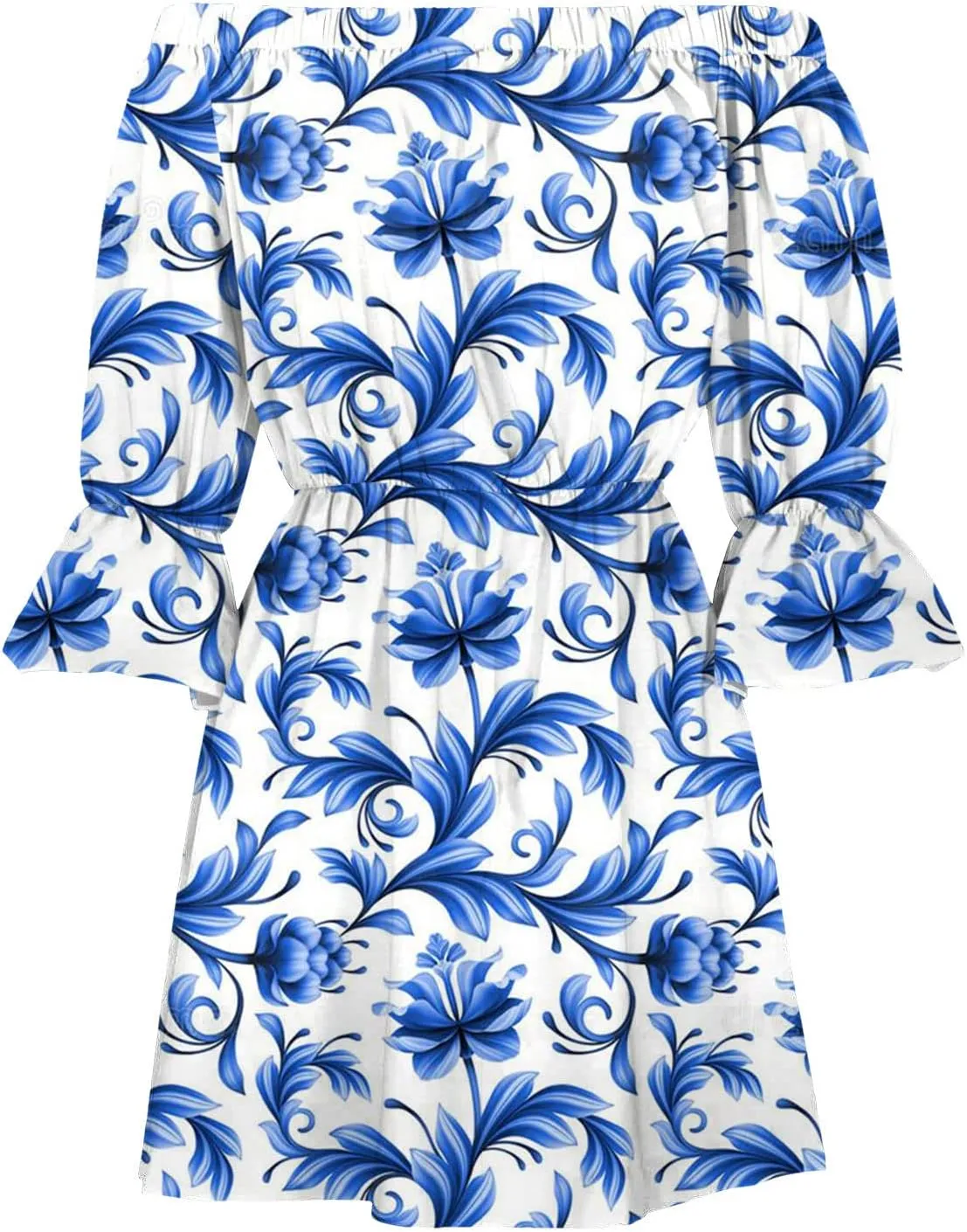 Ceboyel Women Off Shoulder Hawaiian Sundress Boho Ruffle Dresses Swing Beach Dress Sexy Casual Tropical Vacation Clothes