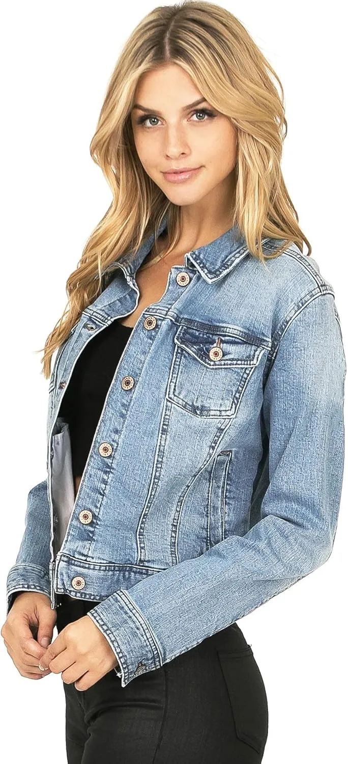 Celebrity Pink Regeneration Women's Juniors Classic Denim Fitted Jean Jacket