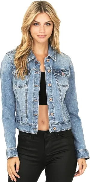 Celebrity Pink Regeneration Women's Juniors Classic Denim Fitted Jean Jacket
