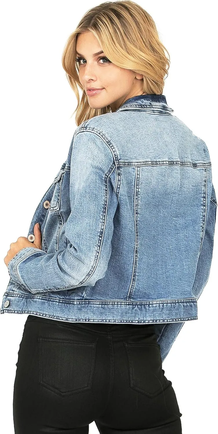 Celebrity Pink Regeneration Women's Juniors Classic Denim Fitted Jean Jacket