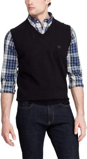 Chaps Men's Classic Fit V-Neck Sweater Vest Polo Black L