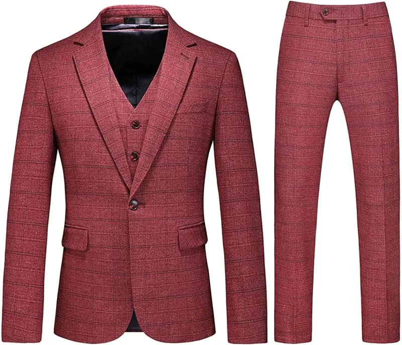 Chic Red Notched Lapel Three Pieces Men Business Suits One Button Prom Suits