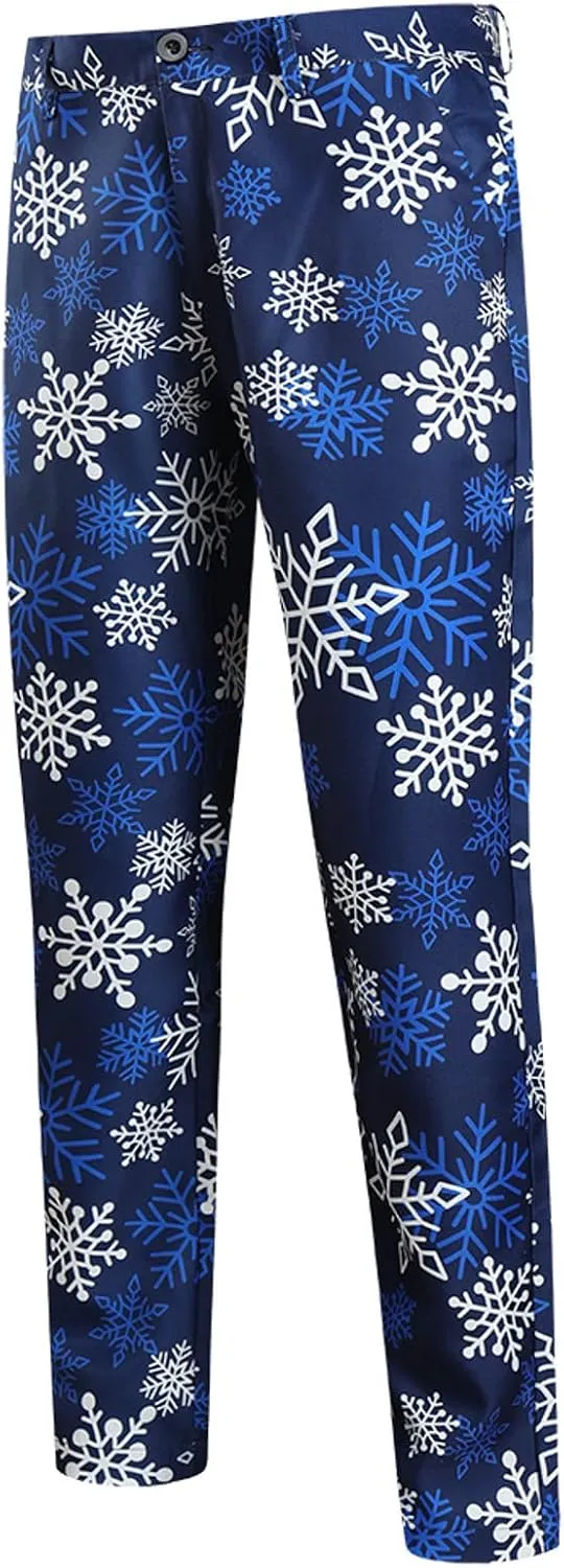 Christmas Suit for Men 2 Piece Ugly Xmas Santa Snowflake Print Funny Blazer Jacket Suits Party Festive Outfits Set