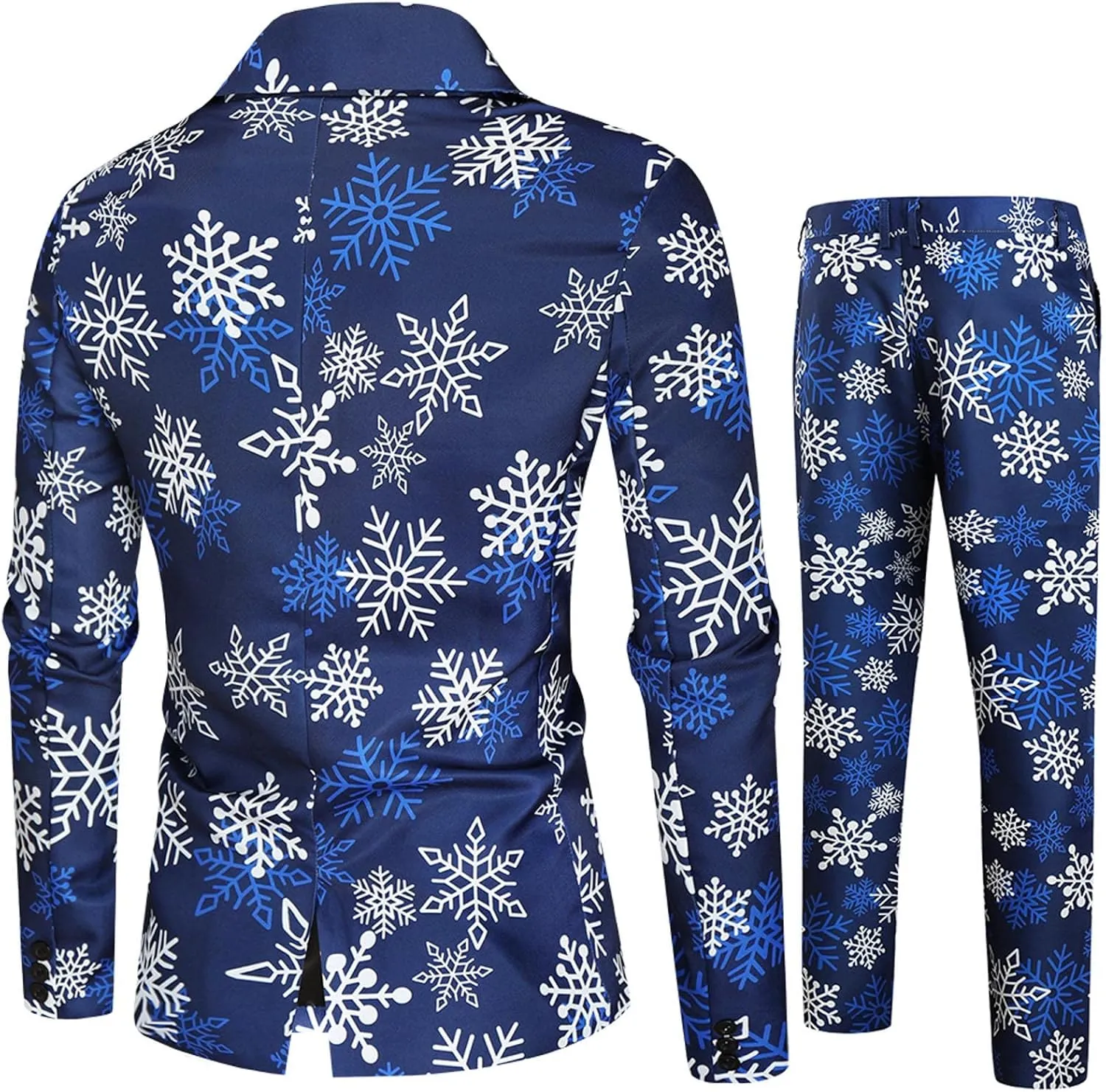 Christmas Suit for Men 2 Piece Ugly Xmas Santa Snowflake Print Funny Blazer Jacket Suits Party Festive Outfits Set