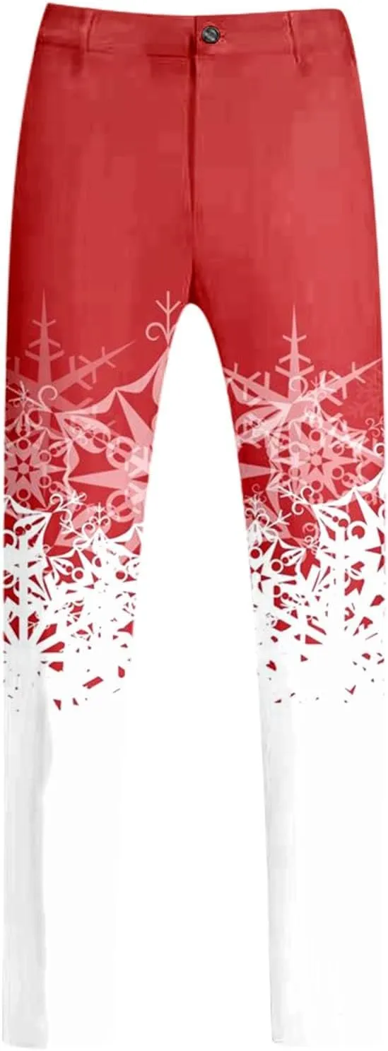 Christmas Suit for Men 2 Piece Ugly Xmas Santa Snowflake Print Funny Blazer Jacket Suits Party Festive Outfits Set
