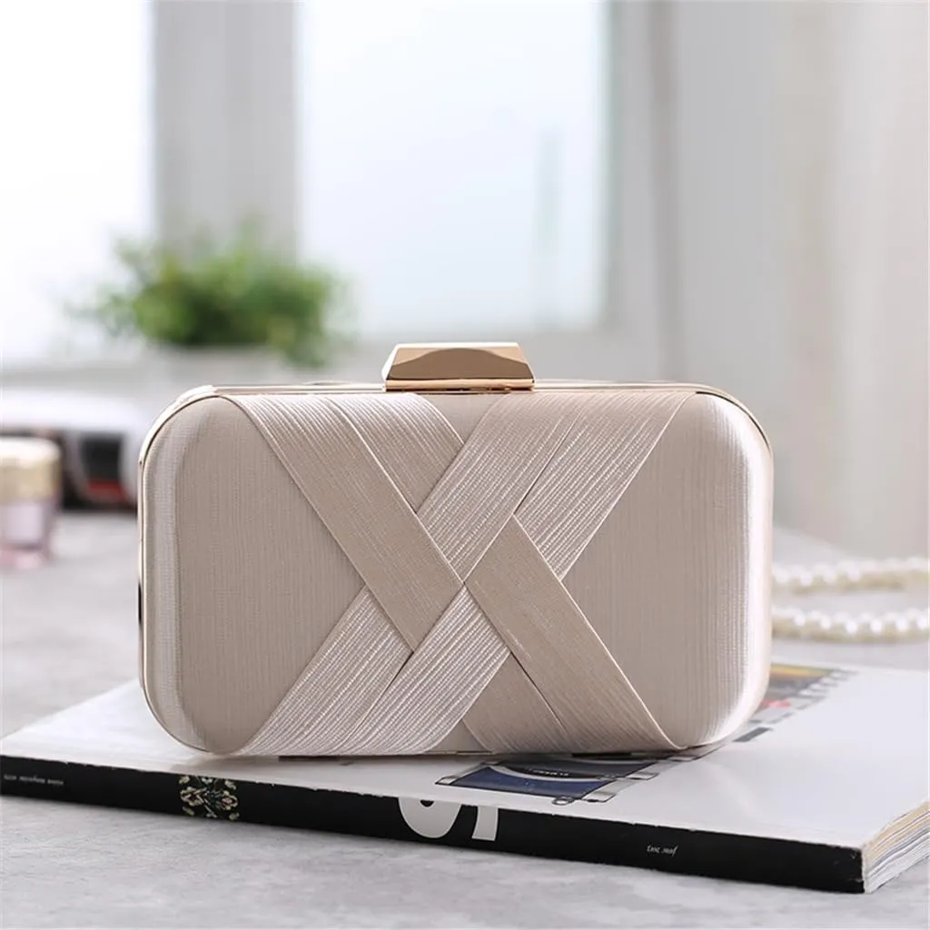 Classic Pleated Satin Woven Evening Party Dress Clutch Cross Small Bag