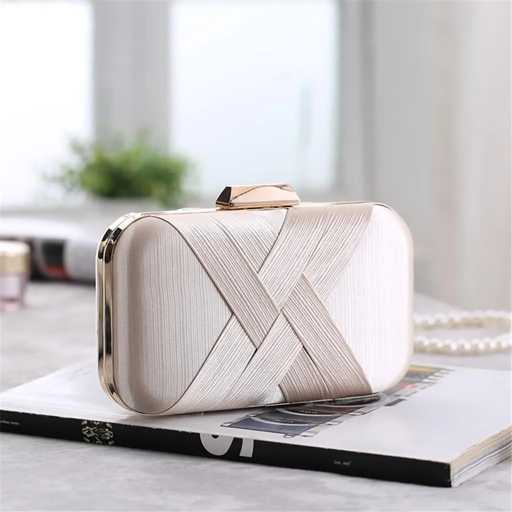 Classic Pleated Satin Woven Evening Party Dress Clutch Cross Small Bag