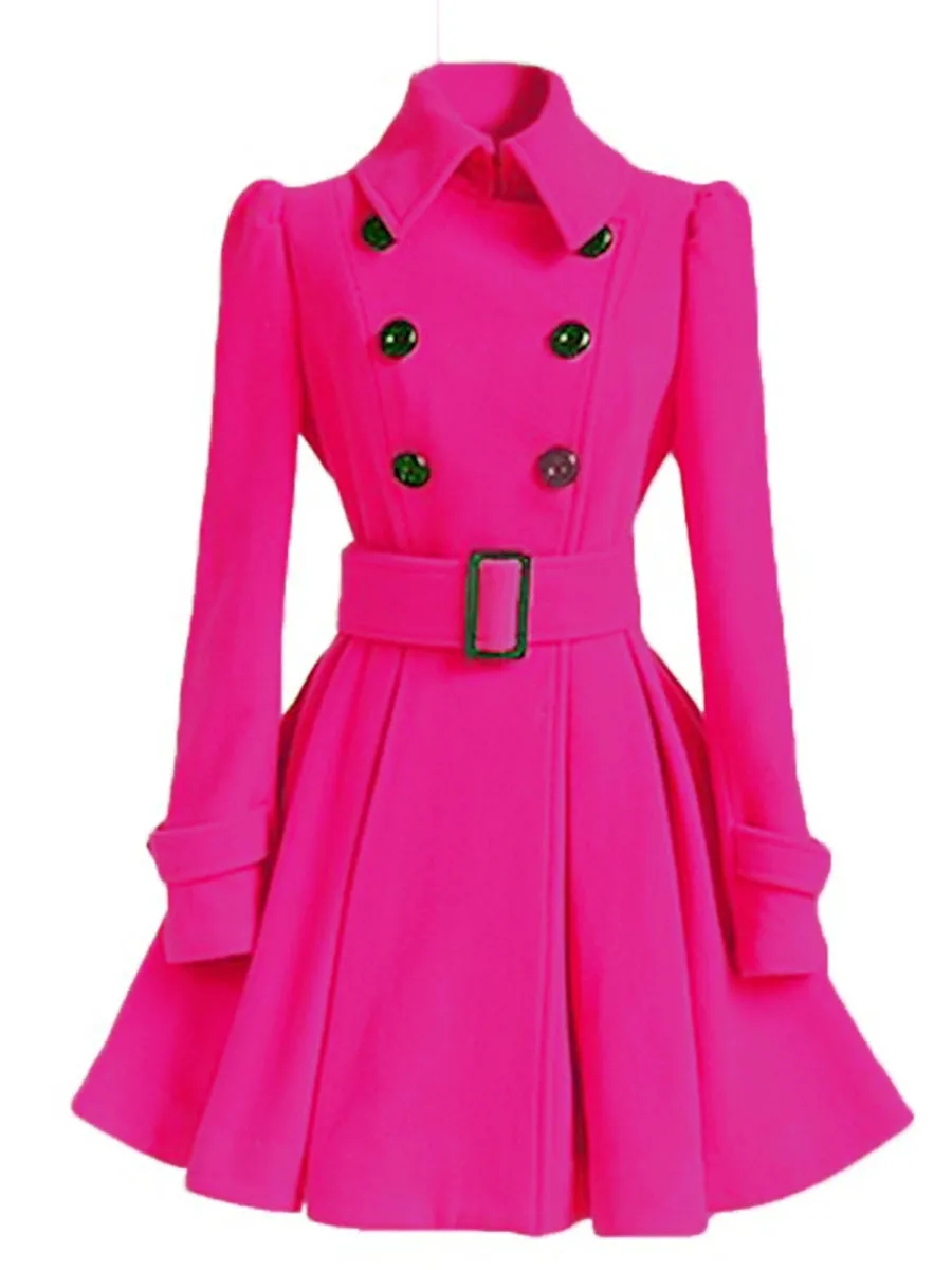 Classy Wool Double Breasted Belt Slim Vintage Coat