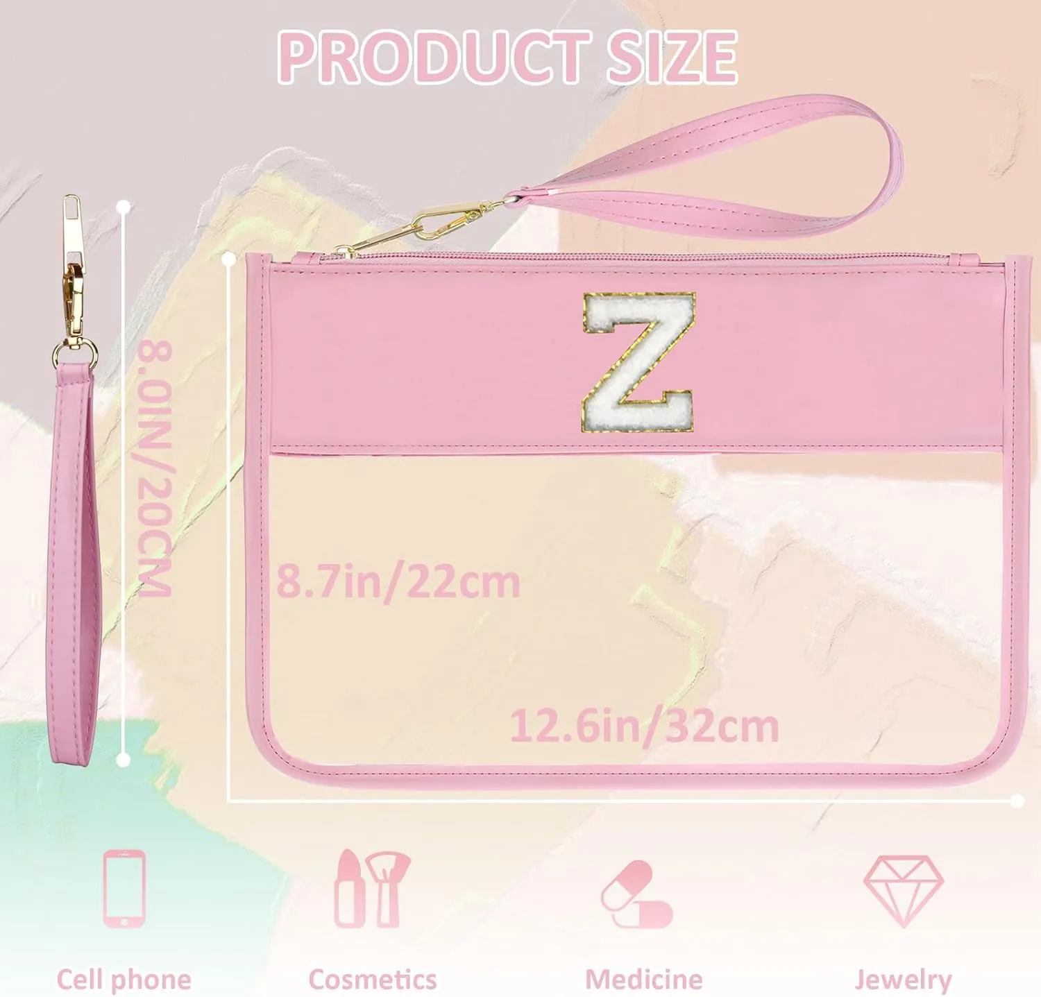 Clear Chenille Letter Bag for Travel, Cute Makeup Bag, Personalized Initial Bags with Zipper, PU & PVC Waterproof Cosmetic Bag, Gift For Her Women Friend, Preppy Things For Girls Letter Z