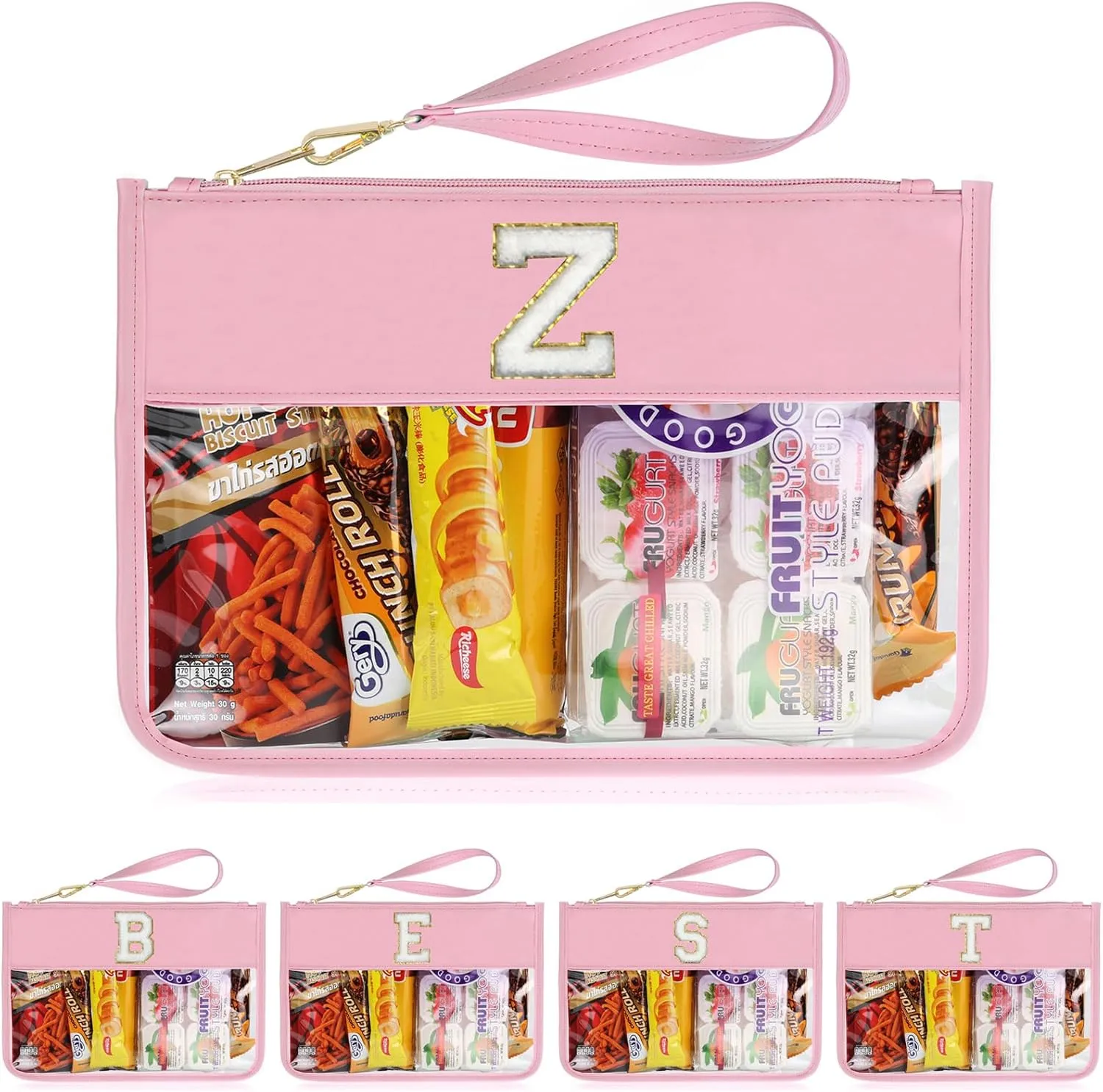 Clear Chenille Letter Bag for Travel, Cute Makeup Bag, Personalized Initial Bags with Zipper, PU & PVC Waterproof Cosmetic Bag, Gift For Her Women Friend, Preppy Things For Girls Letter Z