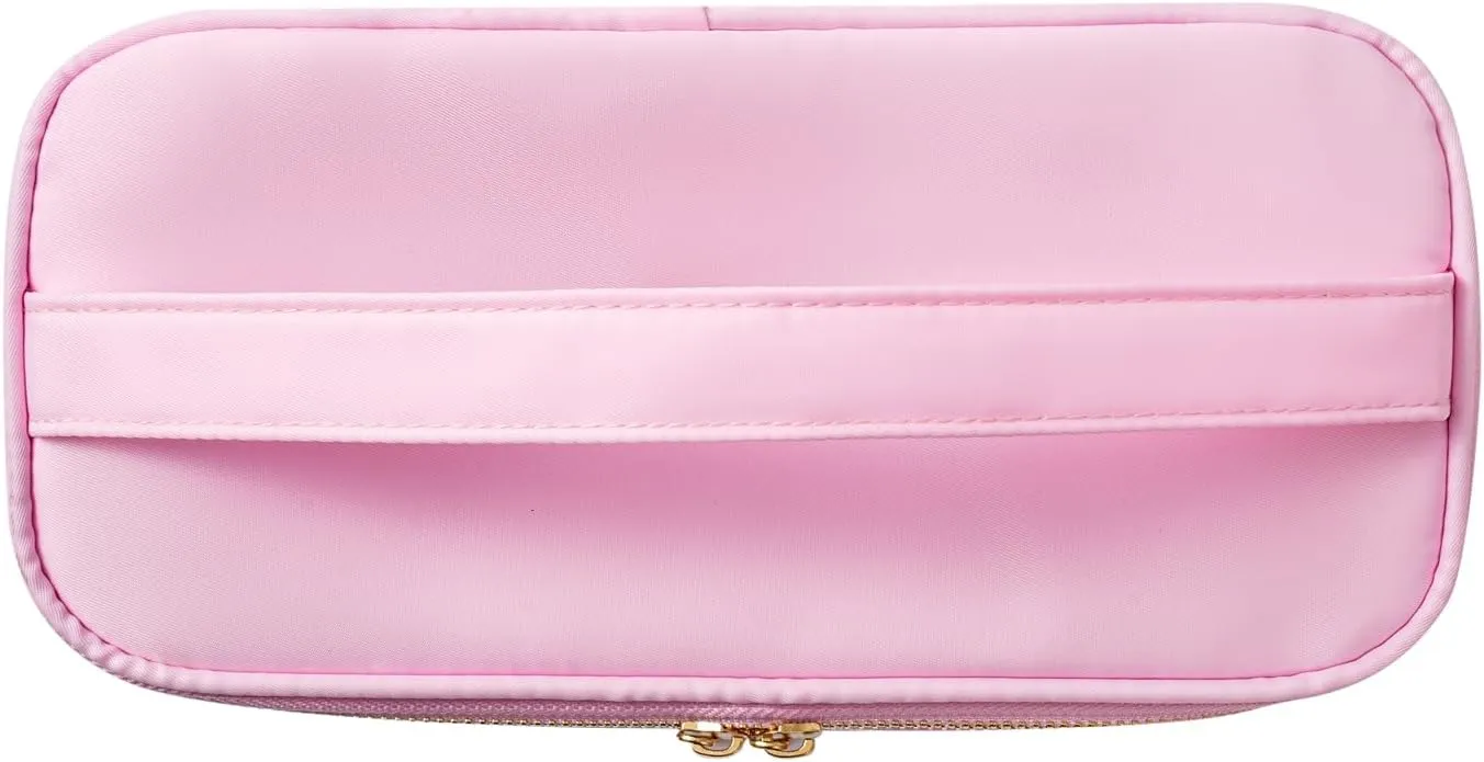 Clear Waterproof Summer SPF Makeup BagAesthetic Transparent Letter Patch Cosmetic Bag with Metal Zipper, Preppy Sunscreen Accessories Storage Organization, Beach Travel Purse(01SPF Pink)
