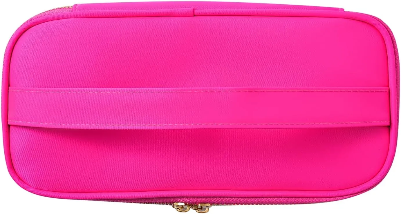 Clear Waterproof Summer SPF Makeup BagAesthetic Transparent Letter Patch Cosmetic Bag with Metal Zipper, Preppy Sunscreen Accessories Storage Organization , Beach Travel Purse(03SPF Hot Pink)