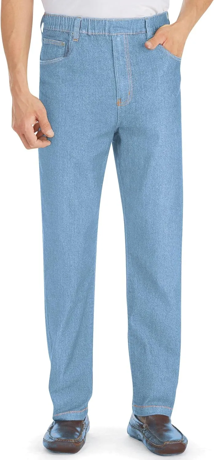 Collections Etc Men's Classic Denim Styling Cotton Pull-On Jeans