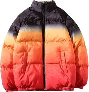 Cool Warm Men!Padded Coat Winter Fashion Tie Dyeing Zipper Patchwork Thickened Cotton Orange