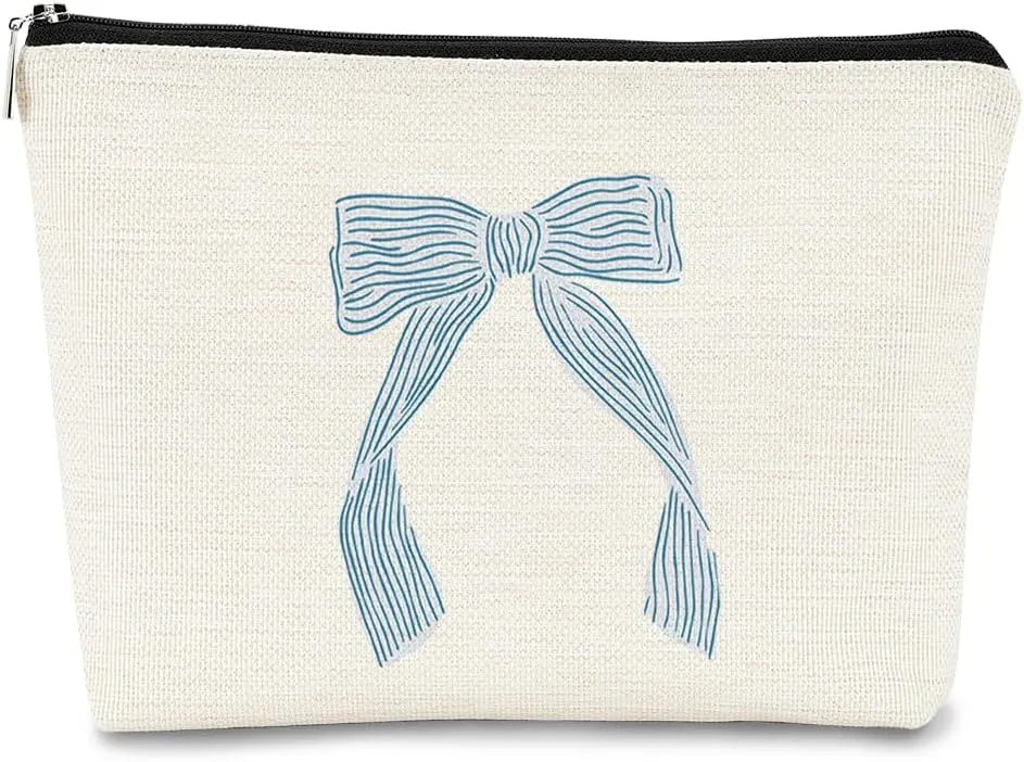 Coquette Trendy Preppy Makeup Bag Light Blue Bow Aesthetic Makeup Cosmetic Bag, Cute Makeup Bag, Preppy Stuff, Coquette Stuff, Preppy Gifts, Cute Makeup Pouch