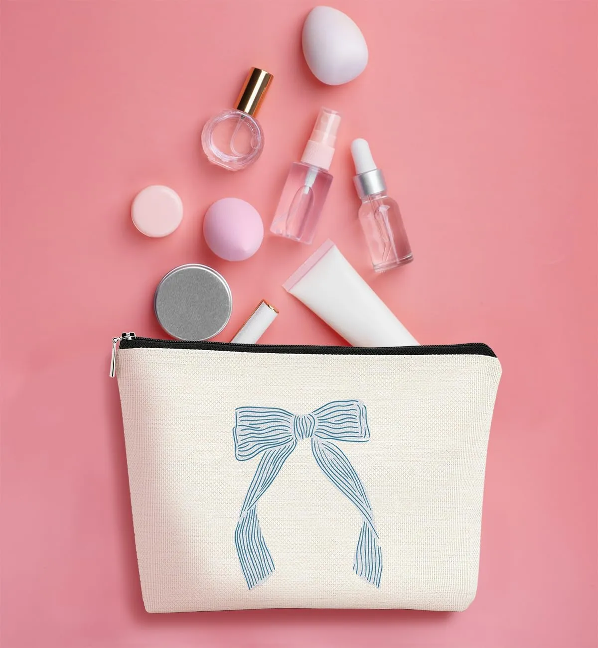 Coquette Trendy Preppy Makeup Bag Light Blue Bow Aesthetic Makeup Cosmetic Bag, Cute Makeup Bag, Preppy Stuff, Coquette Stuff, Preppy Gifts, Cute Makeup Pouch