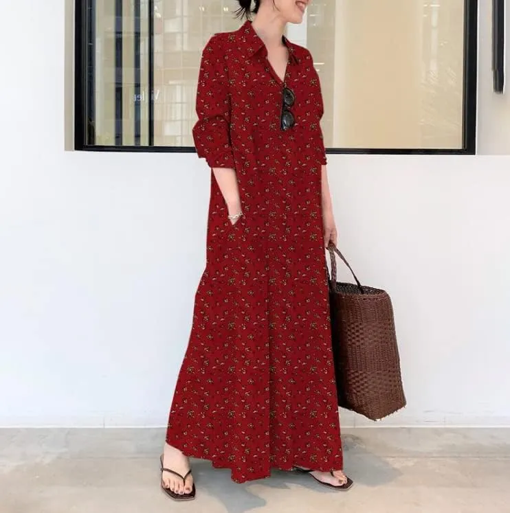 Costaric Womens Cotton Linen Button Down Shirt Dress Casual Plus Size Short Sleeve V Neck Ruffled Maxi Dress with Pocket