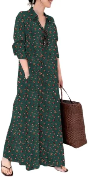 Costaric Womens Cotton Linen Button Down Shirt Dress Casual Plus Size Short Sleeve V Neck Ruffled Maxi Dress with Pocket