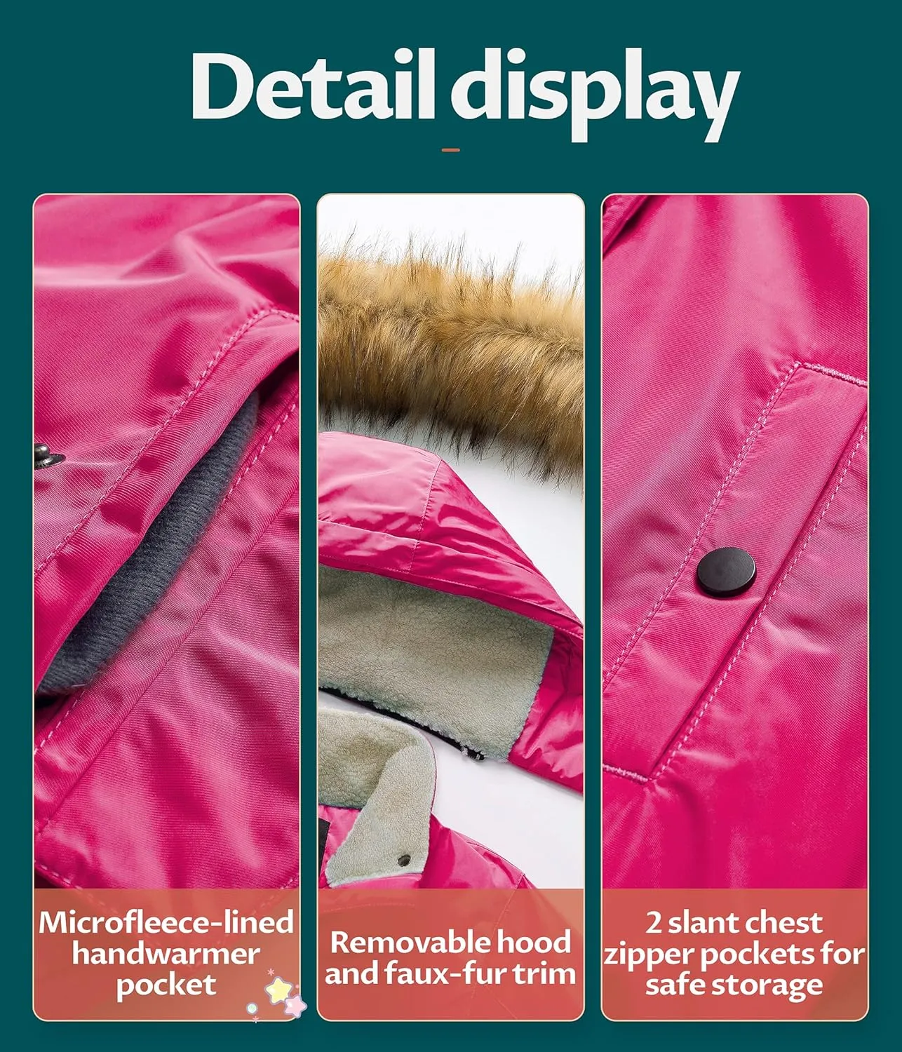 CREATMO US Girl's Long Winter Warm Parka Sherpa Trimmed Collar Puffer Ski Jacket Coat