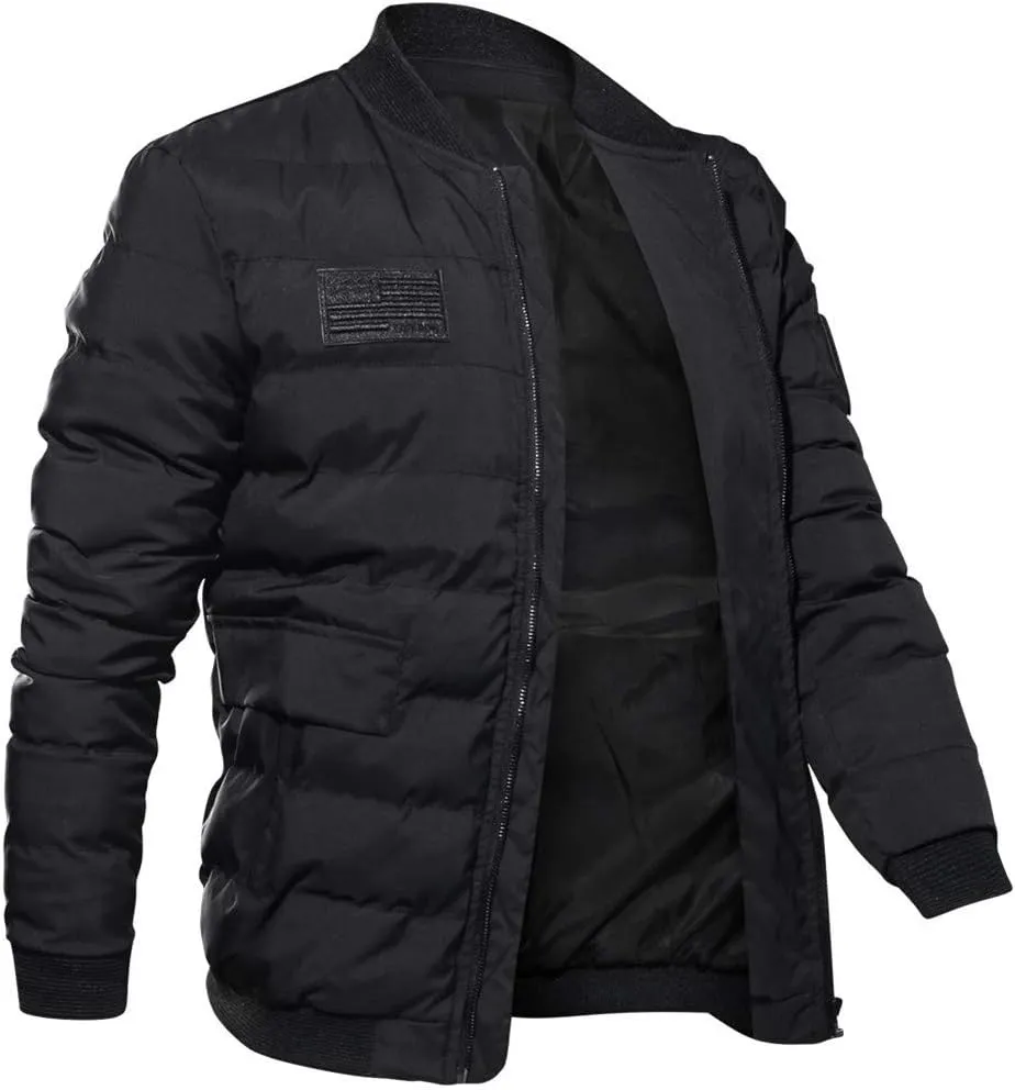 Cresay Men's Warm Winter Quilted Bomber Zip Jacket Coat Padded Cotton Thick Outwear
