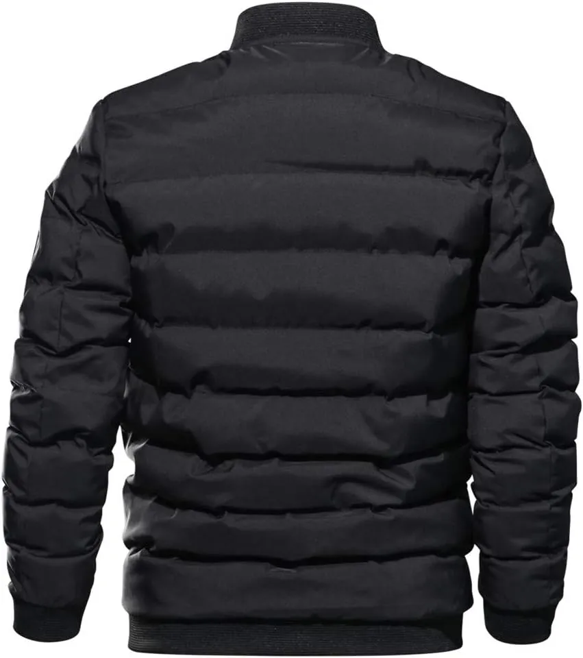 Cresay Men's Warm Winter Quilted Bomber Zip Jacket Coat Padded Cotton Thick Outwear