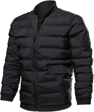 Cresay Men's Warm Winter Quilted Bomber Zip Jacket Coat Padded Cotton Thick Outwear