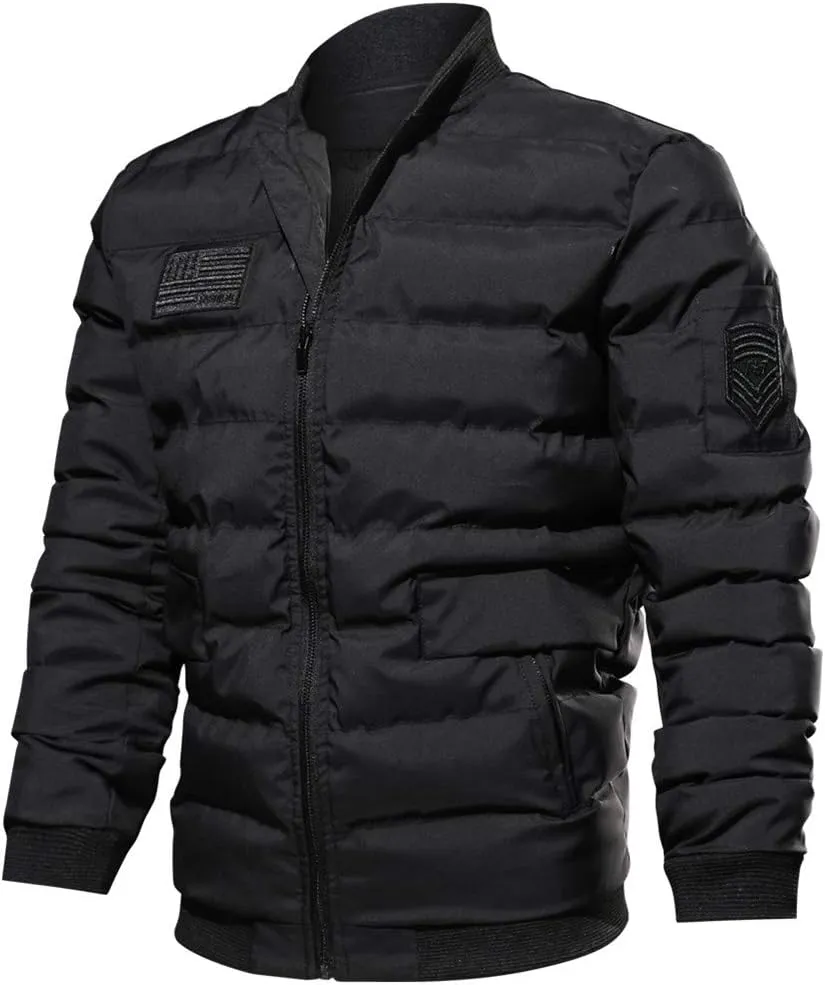 Cresay Men's Warm Winter Quilted Bomber Zip Jacket Coat Padded Cotton Thick Outwear