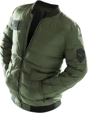 Cresay Men's Warm Winter Quilted Bomber Zip Jacket Coat Padded Cotton Thick Outwear