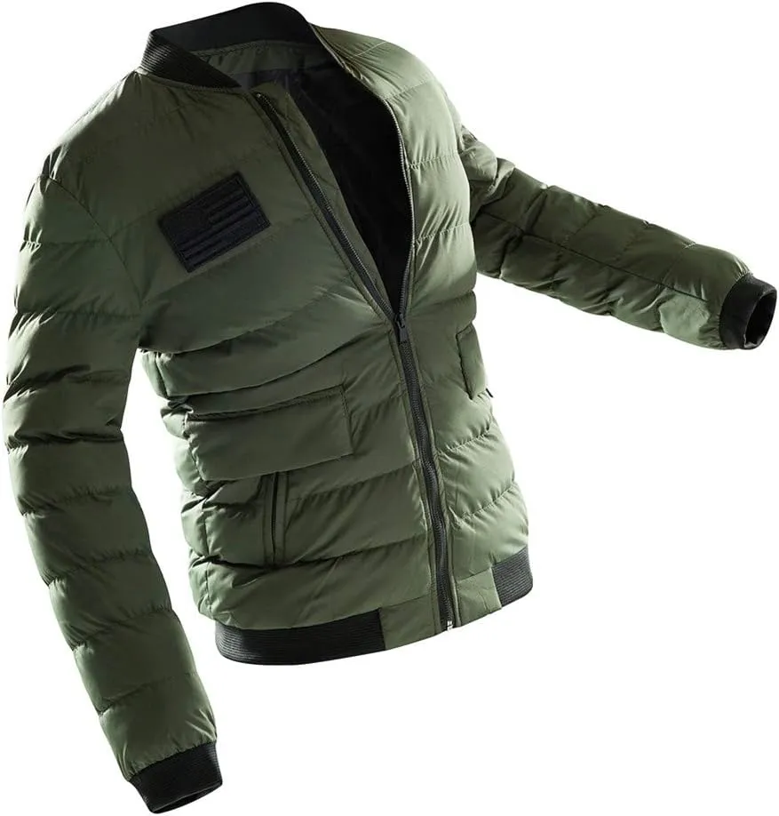 Cresay Men's Warm Winter Quilted Bomber Zip Jacket Coat Padded Cotton Thick Outwear