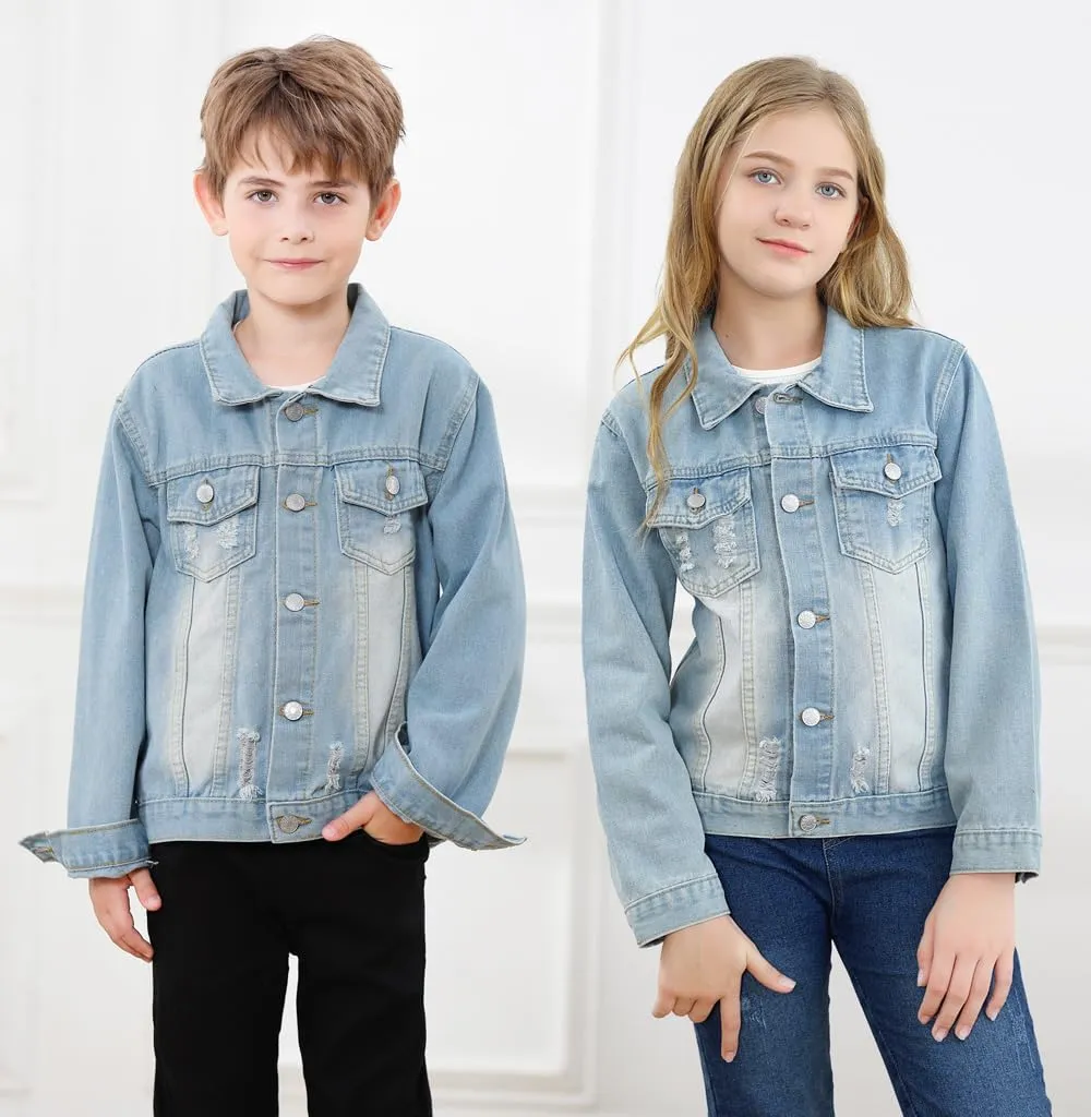 Cromoncent 2 Pieces Kids Classic Denim Jacket for Boys Girls