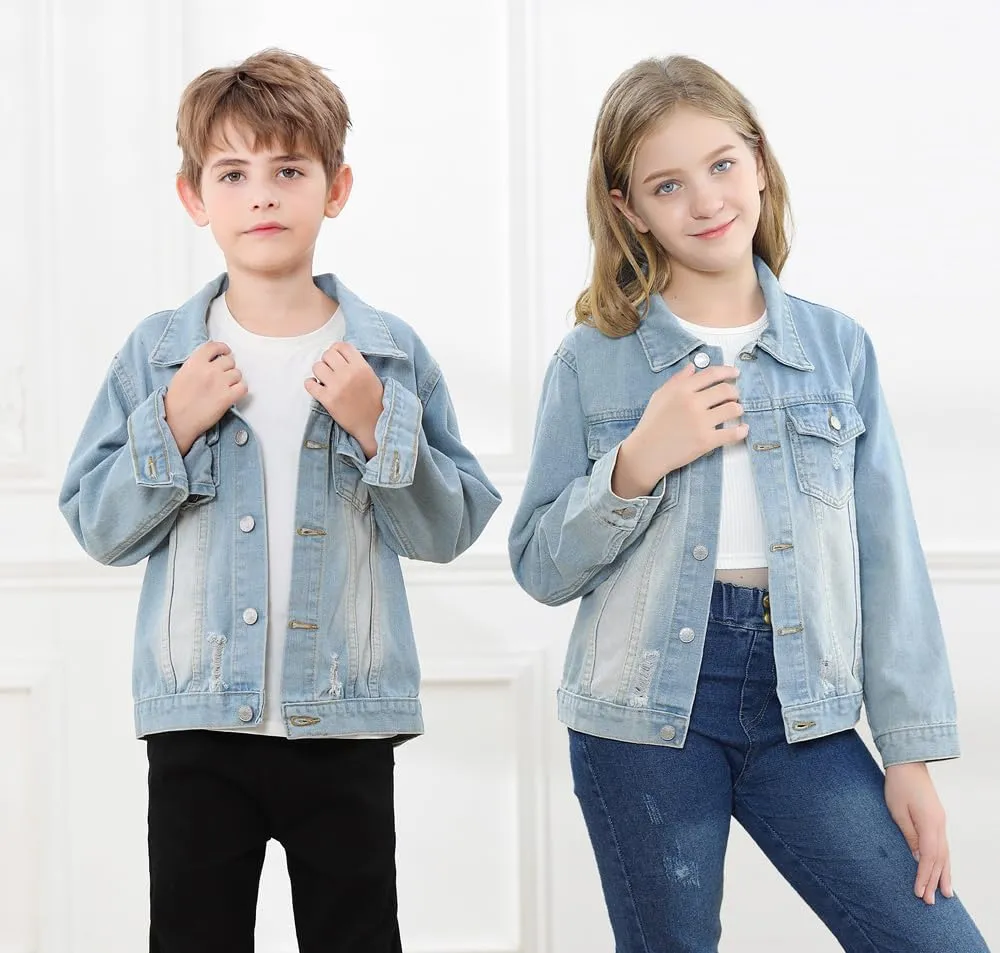 Cromoncent 2 Pieces Kids Classic Denim Jacket for Boys Girls