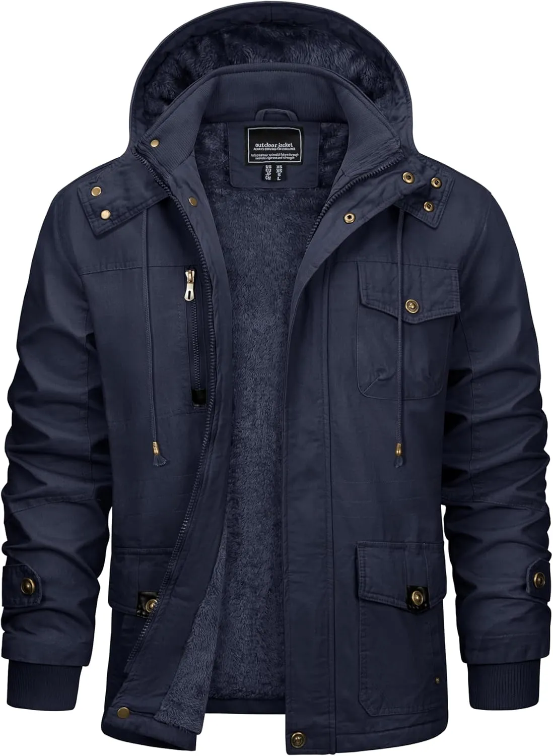 CRYSULLY Men's Winter Casual Thicken Multi-Pocket Outwear Jacket Coat With Removable Hood