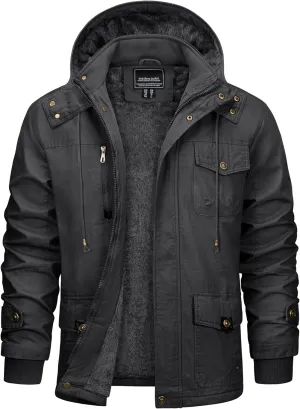 CRYSULLY Men's Winter Casual Thicken Multi-Pocket Outwear Jacket Coat With Removable Hood