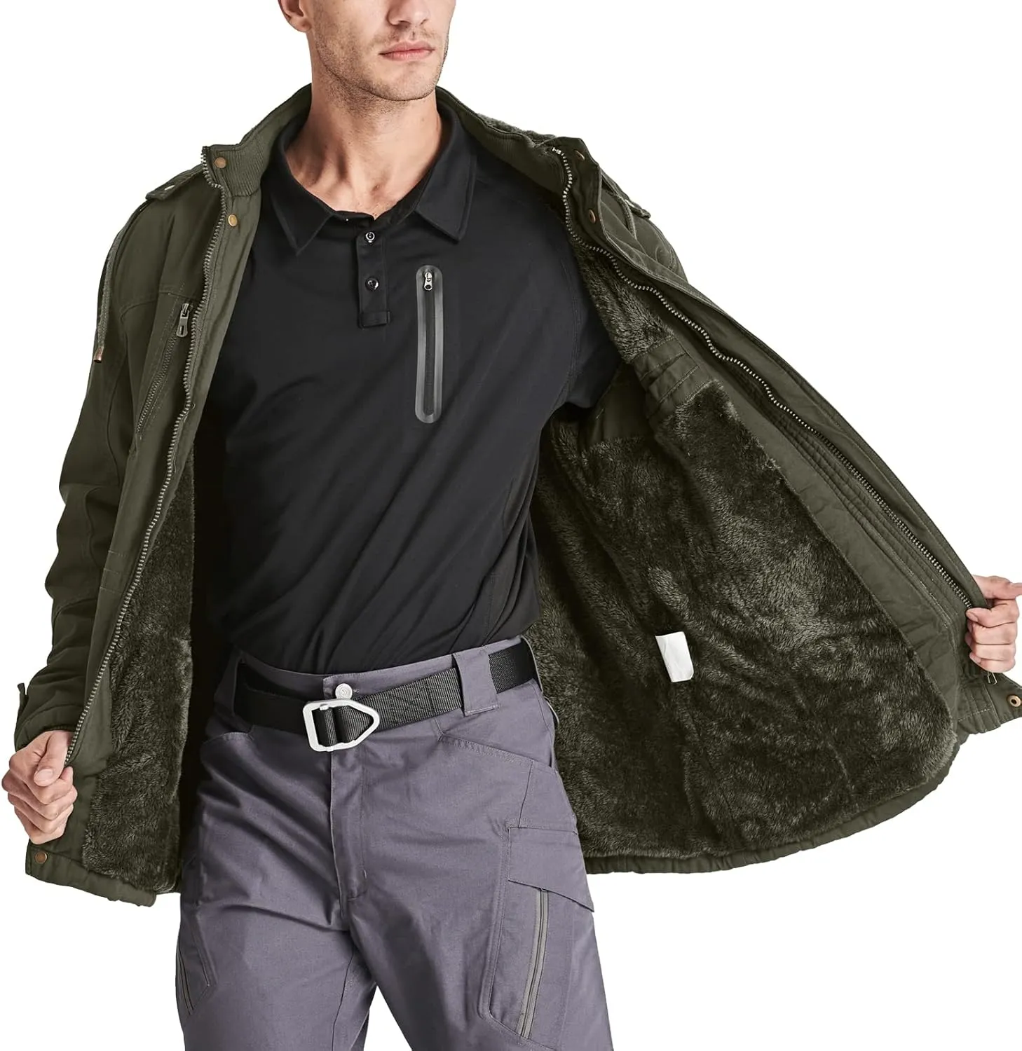 CRYSULLY Men's Winter Casual Thicken Multi-Pocket Outwear Jacket Coat With Removable Hood