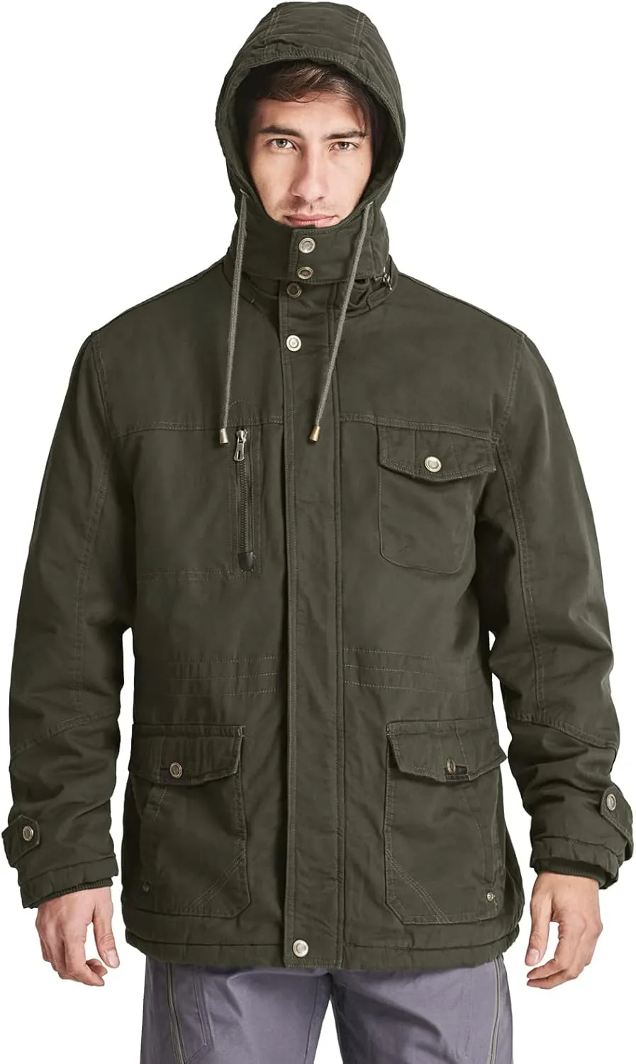 CRYSULLY Men's Winter Casual Thicken Multi-Pocket Outwear Jacket Coat With Removable Hood