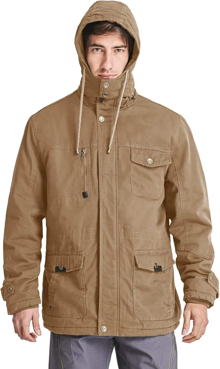CRYSULLY Men's Winter Casual Thicken Multi-Pocket Outwear Jacket Coat With Removable Hood