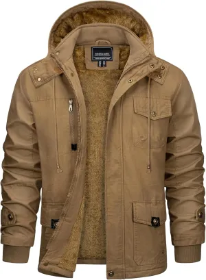 CRYSULLY Men's Winter Casual Thicken Multi-Pocket Outwear Jacket Coat With Removable Hood