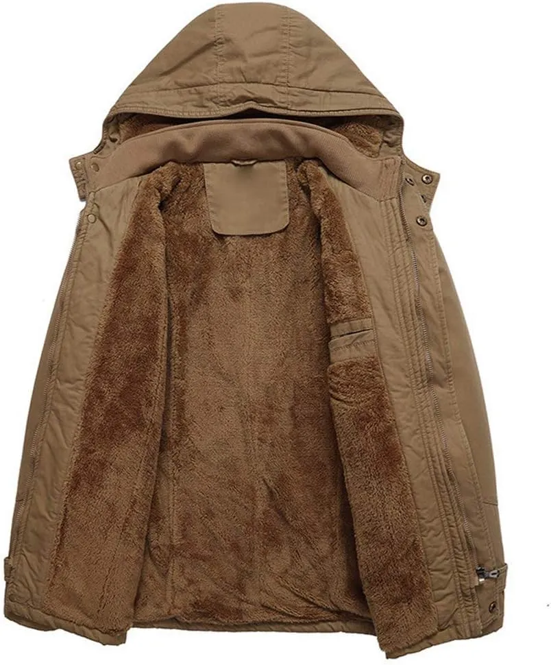 CRYSULLY Men's Winter Casual Thicken Multi-Pocket Outwear Jacket Coat With Removable Hood