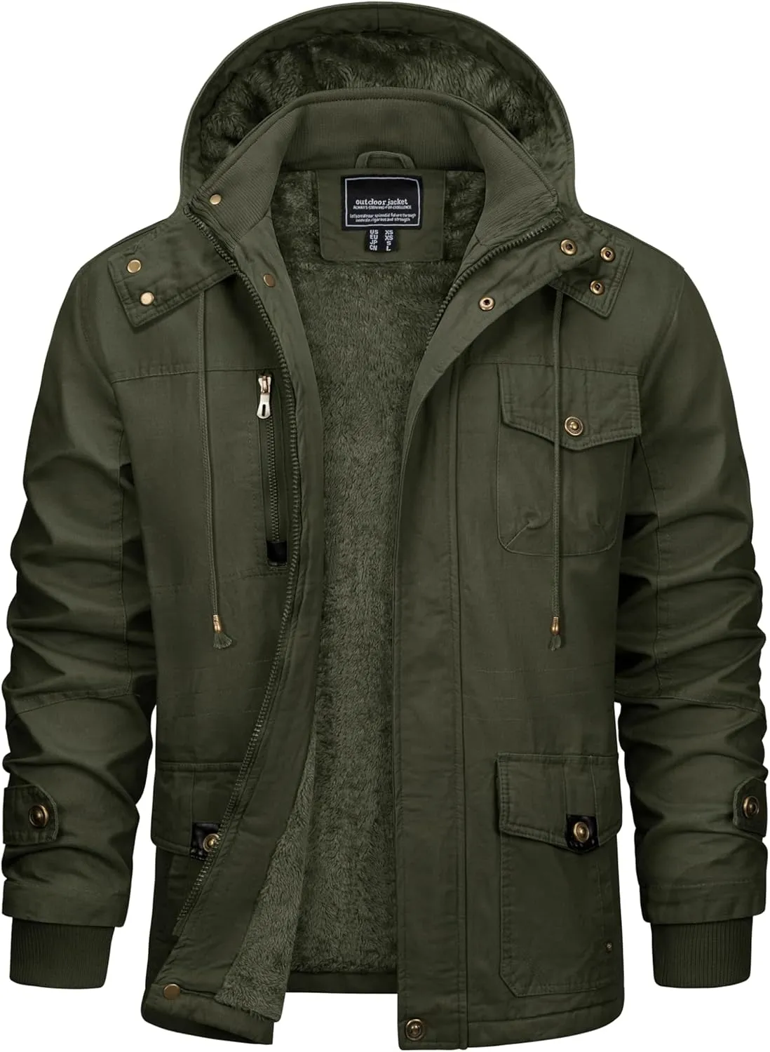 CRYSULLY Men's Winter Casual Thicken Multi-Pocket Outwear Jacket Coat With Removable Hood