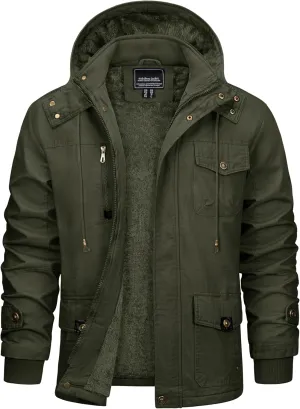 CRYSULLY Men's Winter Casual Thicken Multi-Pocket Outwear Jacket Coat With Removable Hood