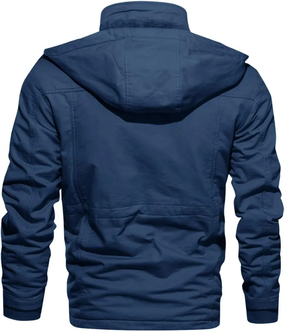 CRYSULLY Men's Winter Casual Thicken Multi-Pocket Outwear Jacket Coat With Removable Hood