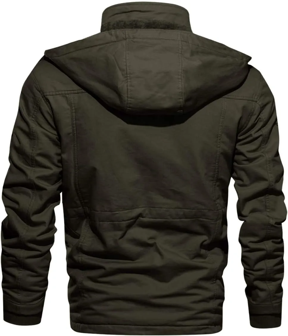 CRYSULLY Men's Winter Casual Thicken Multi-Pocket Outwear Jacket Coat With Removable Hood