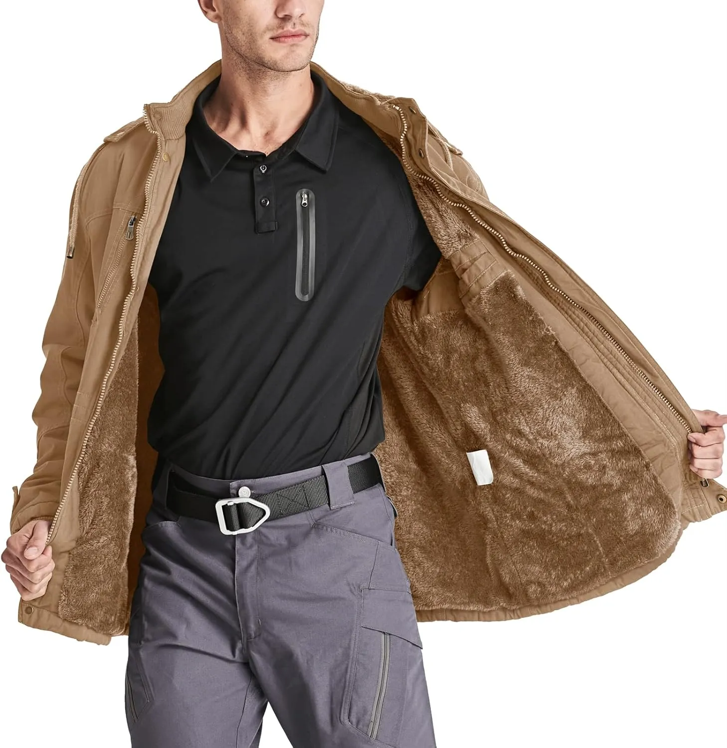 CRYSULLY Men's Winter Casual Thicken Multi-Pocket Outwear Jacket Coat With Removable Hood