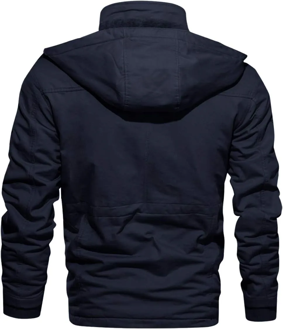 CRYSULLY Men's Winter Casual Thicken Multi-Pocket Outwear Jacket Coat With Removable Hood