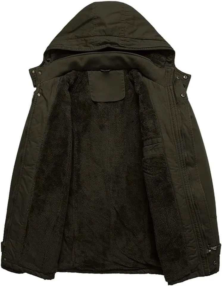 CRYSULLY Men's Winter Casual Thicken Multi-Pocket Outwear Jacket Coat With Removable Hood
