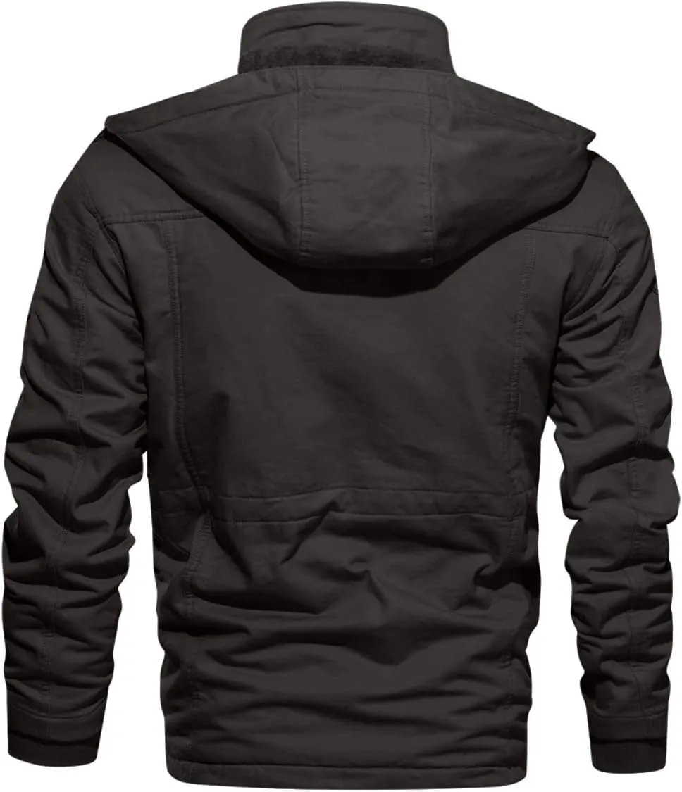 CRYSULLY Men's Winter Casual Thicken Multi-Pocket Outwear Jacket Coat With Removable Hood