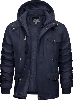 CRYSULLY Men's Winter Casual Thicken Multi-Pocket Outwear Jacket Coat With Removable Hood
